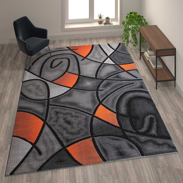 Flash Furniture Orange 8' x 10' Abstract Design Accent Area Rug ACD-RGTRZ860-810-OR-GG - main